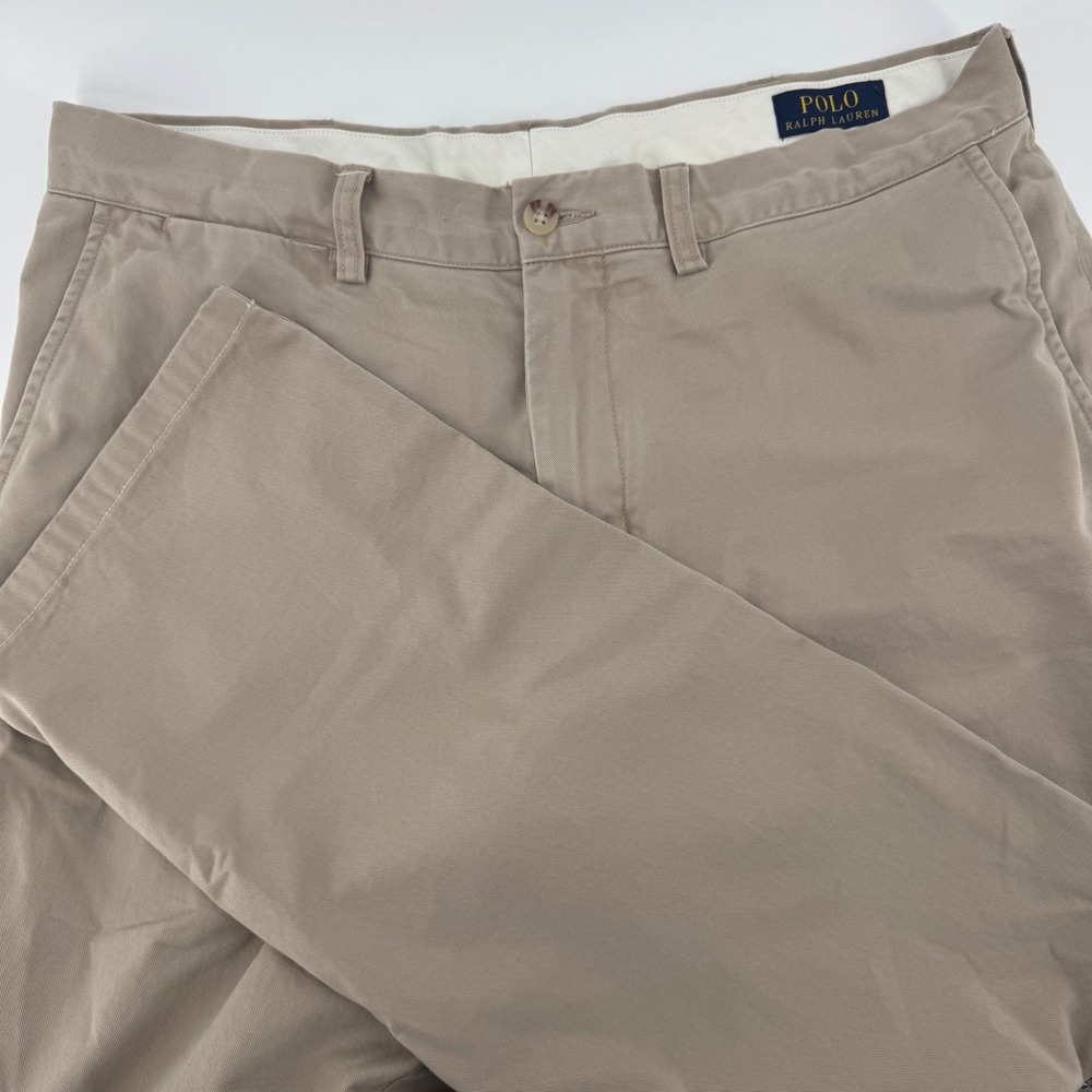 Polo Ralph Lauren Mens Classic Fit Chino Pants Khaki Tan Cotton 34x32 Flat Front